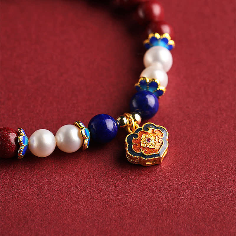 Buddha Stones 辰砂（ラピスラズリ）中国式錠前チャーム付き良縁祈願ブレスレット - image 2