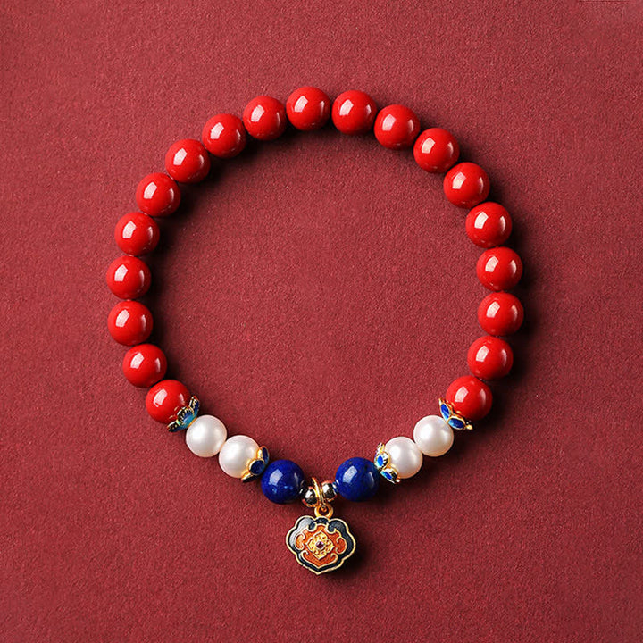 Buddha Stones 辰砂（ラピスラズリ）中国式錠前チャーム付き良縁祈願ブレスレット - インペリアル辰砂（手首周り14～15cm） - image 9