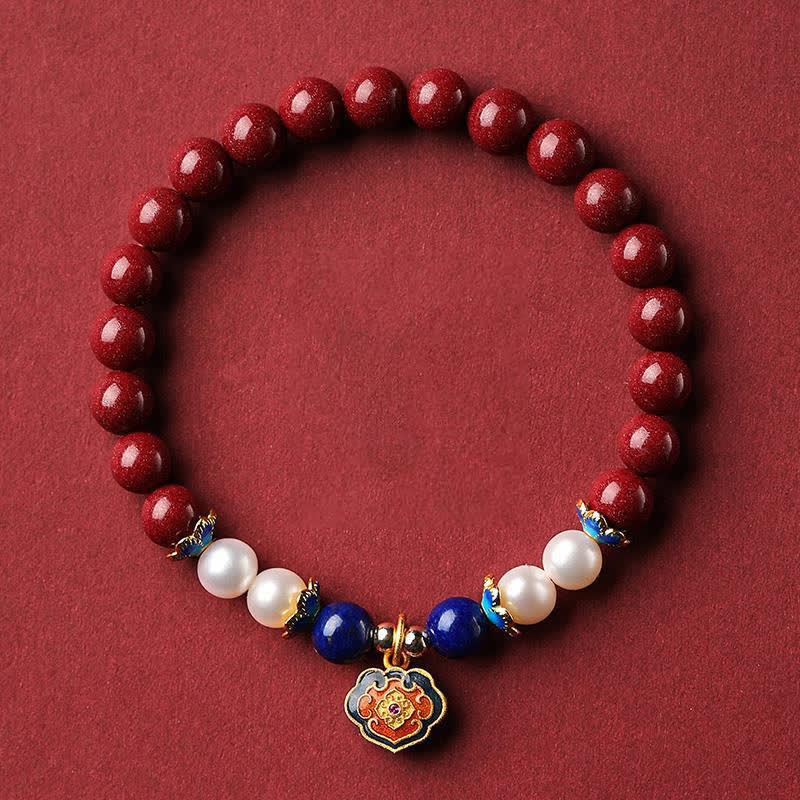 Buddha Stones 辰砂（ラピスラズリ）中国式錠前チャーム付き良縁祈願ブレスレット - 辰砂（手首周り14～15cm） - image 0