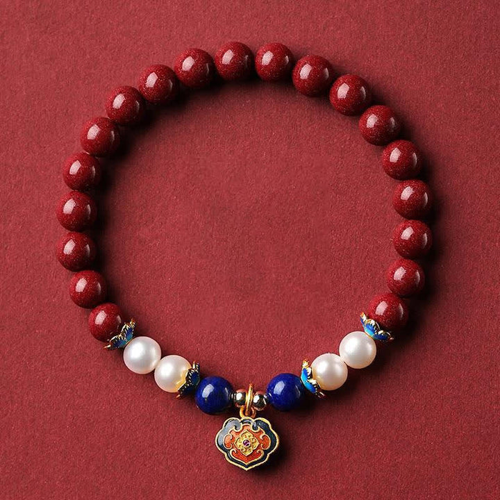 Buddha Stones 辰砂（ラピスラズリ）中国式錠前チャーム付き良縁祈願ブレスレット - 辰砂（手首周り14～15cm） - image 0