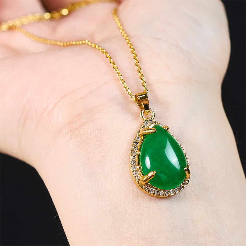 Buddha Stones 925スターリングシルバーチェーン レトログリーンアゲート銅製ティアドロップ幸運富ネックレスペンダント - image 6
