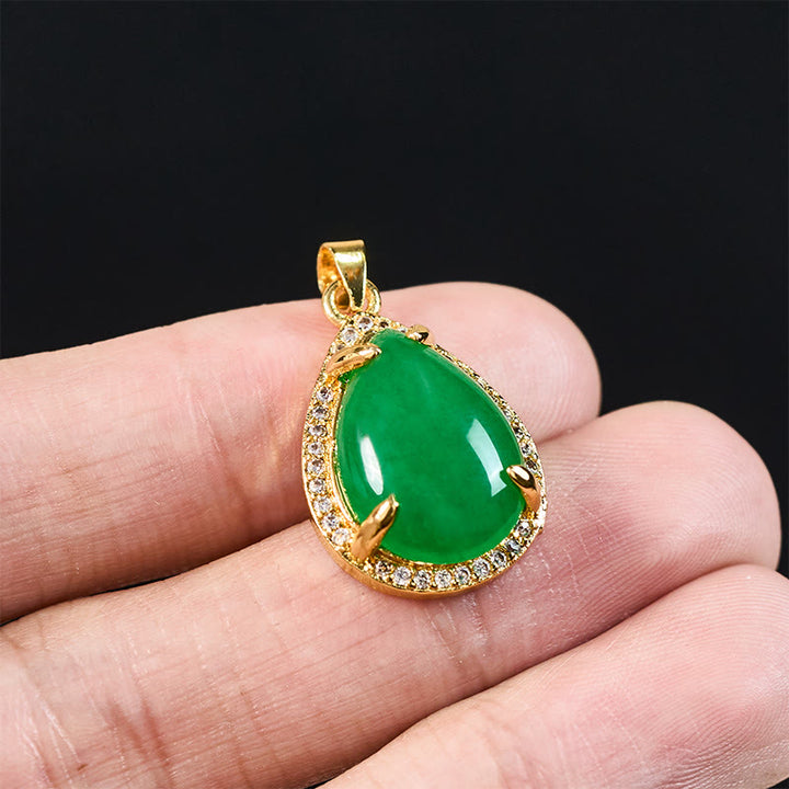 Buddha Stones 925スターリングシルバーチェーン レトログリーンアゲート銅製ティアドロップ幸運富ネックレスペンダント - image 5