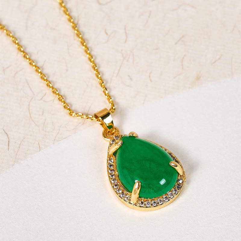 Buddha Stones 925スターリングシルバーチェーン レトログリーンアゲート銅製ティアドロップ幸運富ネックレスペンダント - image 2