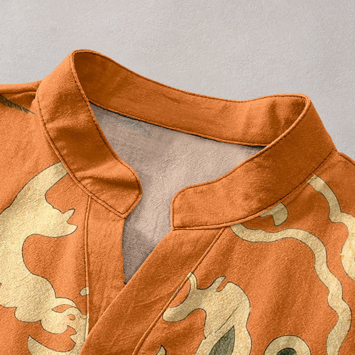 Buddha Stones 綿素材の鶴と雲のモチーフ柄メンズ半袖ハーフボタンシャツ - image 2