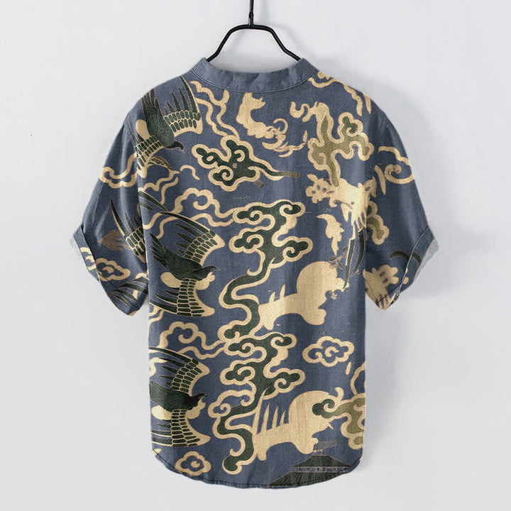 Buddha Stones 綿素材の鶴と雲のモチーフ柄メンズ半袖ハーフボタンシャツ - image 6