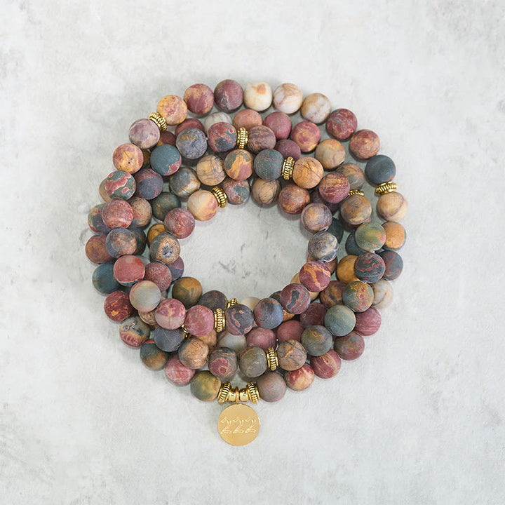 Buddha Stones 222 エンジェルナンバー 108マーラー数珠ピカソジャスパーストーン エネルギーマーラー数珠 - image 1