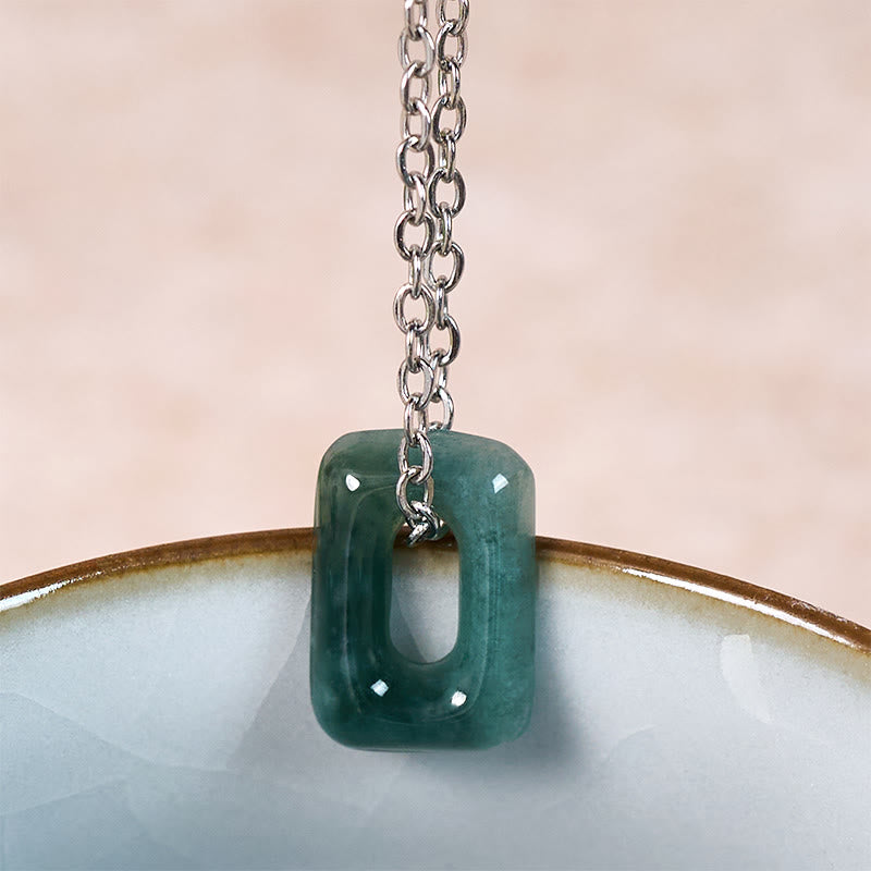 Buddha Stones ミニスクエアグリーンジェイドアバンダンスネックレスペンダント - image 9