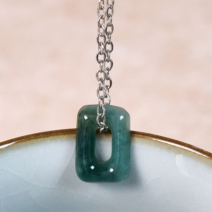 Buddha Stones ミニスクエアグリーンジェイドアバンダンスネックレスペンダント - image 9
