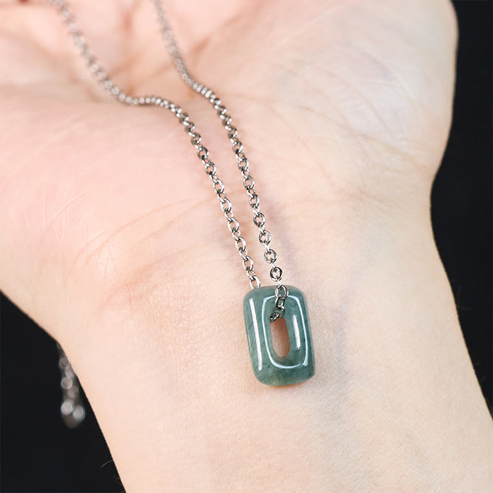 Buddha Stones ミニスクエアグリーンジェイドアバンダンスネックレスペンダント - image 9