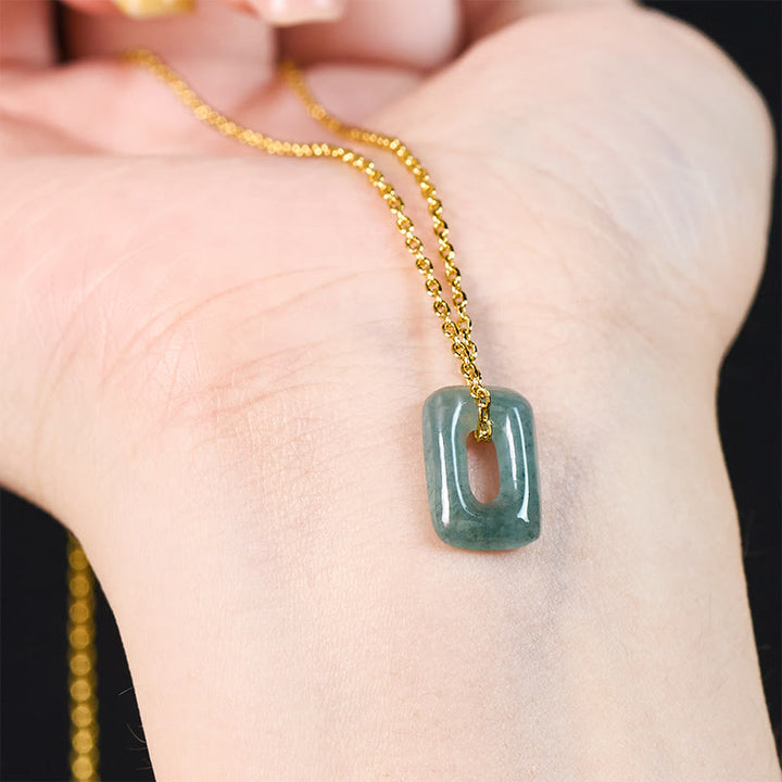 Buddha Stones ミニスクエアグリーンジェイドアバンダンスネックレスペンダント - image 5