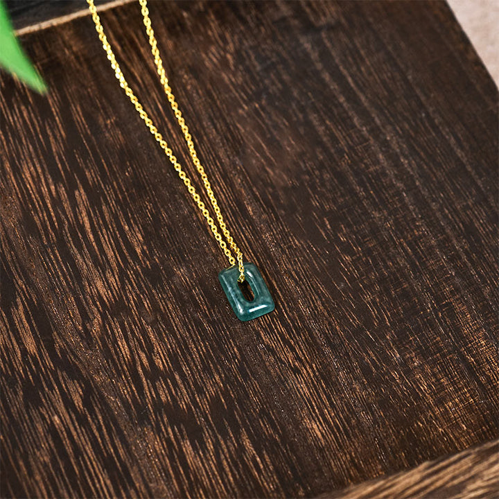 Buddha Stones ミニスクエアグリーンジェイドアバンダンスネックレスペンダント - image 3