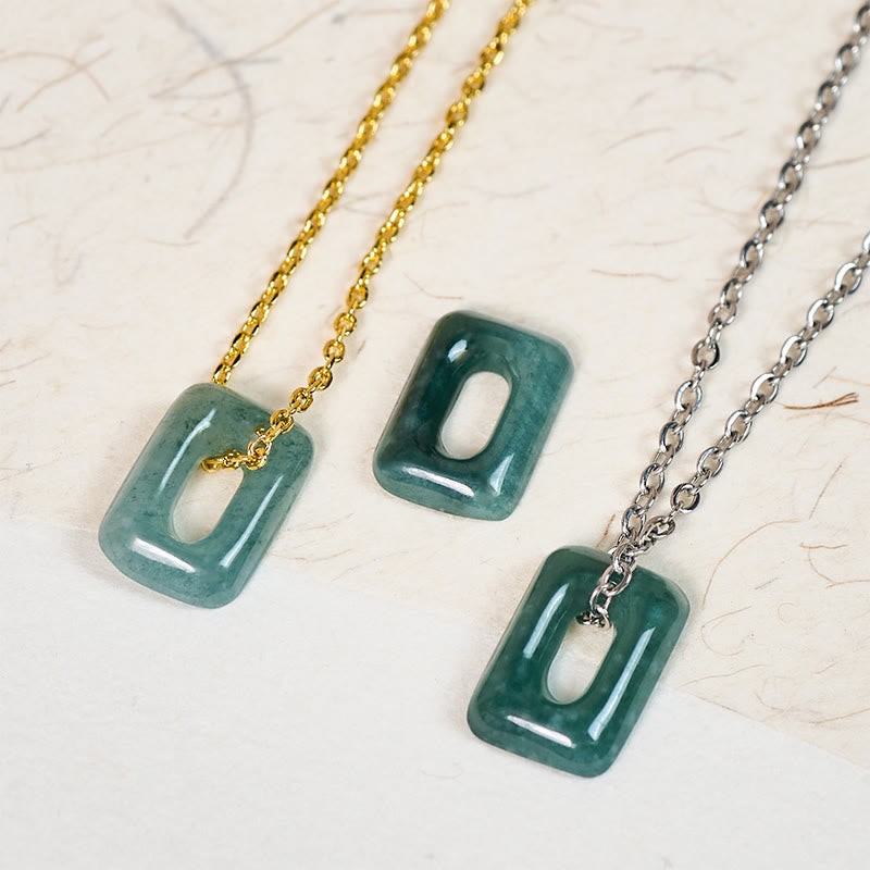 Buddha Stones ミニスクエアグリーンジェイドアバンダンスネックレスペンダント - image 0
