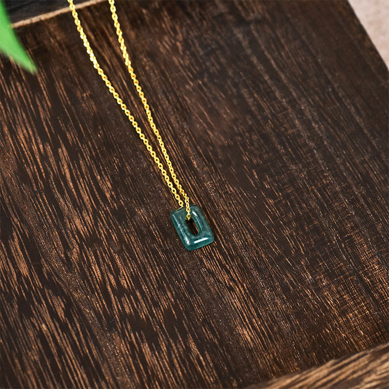 Buddha Stones ミニスクエアグリーンジェイドアバンダンスネックレスペンダント - image 4
