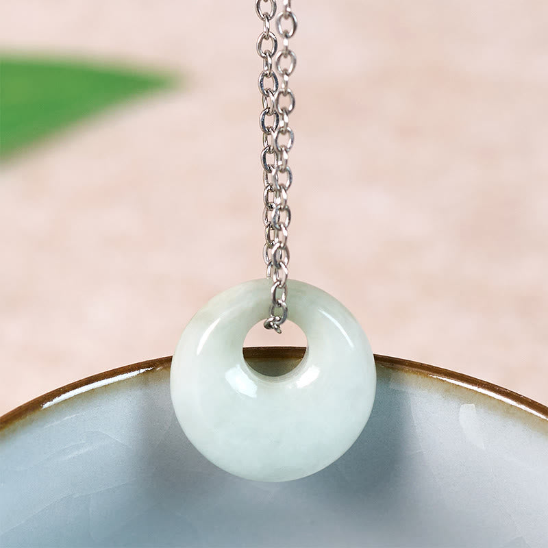 Buddha Stones 丸型バックル付き翡翠の幸運ネックレスペンダント - 天然翡翠（色やサイズは個体差があります） - 銀 - image 7