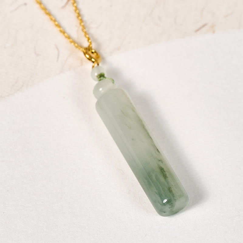 Buddha Stones 円筒模様の翡翠の幸運ネックレスペンダント - ゴールデンナチュラルジェイド（色とサイズは個体差があります） - image 1