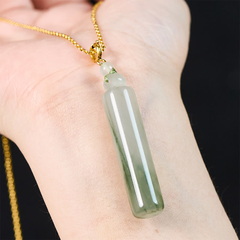 Buddha Stones 円筒模様の翡翠の幸運ネックレスペンダント - image 7