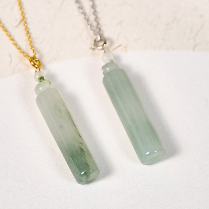 Buddha Stones 円筒模様の翡翠の幸運ネックレスペンダント - image 0