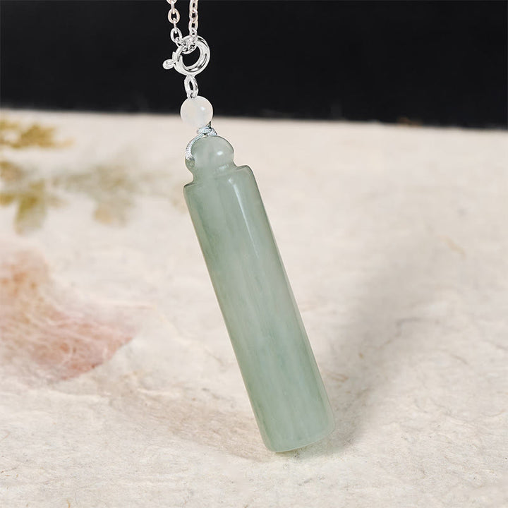 Buddha Stones 円筒模様の翡翠の幸運ネックレスペンダント - シルバー天然翡翠（色とサイズは個体差があります） - image 9