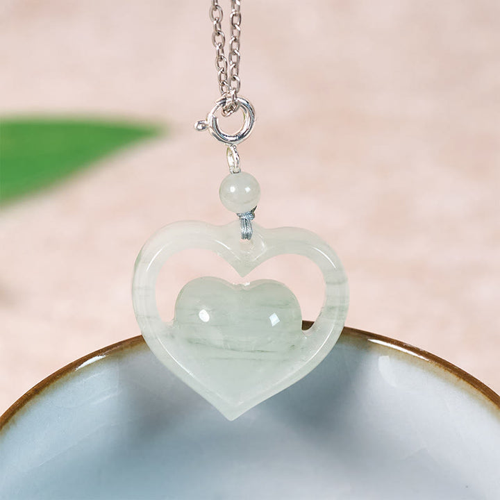 Buddha Stones 中空のラブハート型翡翠の豊穣ネックレスペンダント - シルバー天然翡翠（色とサイズは個体差があります） - image 7