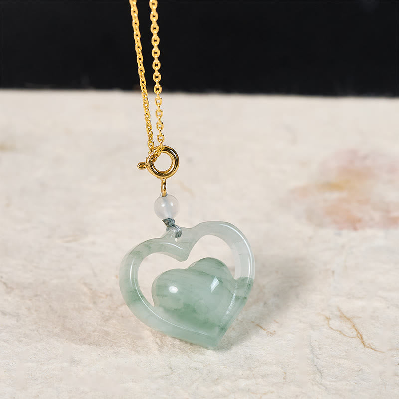 Buddha Stones 中空のラブハート型翡翠の豊穣ネックレスペンダント - image 1