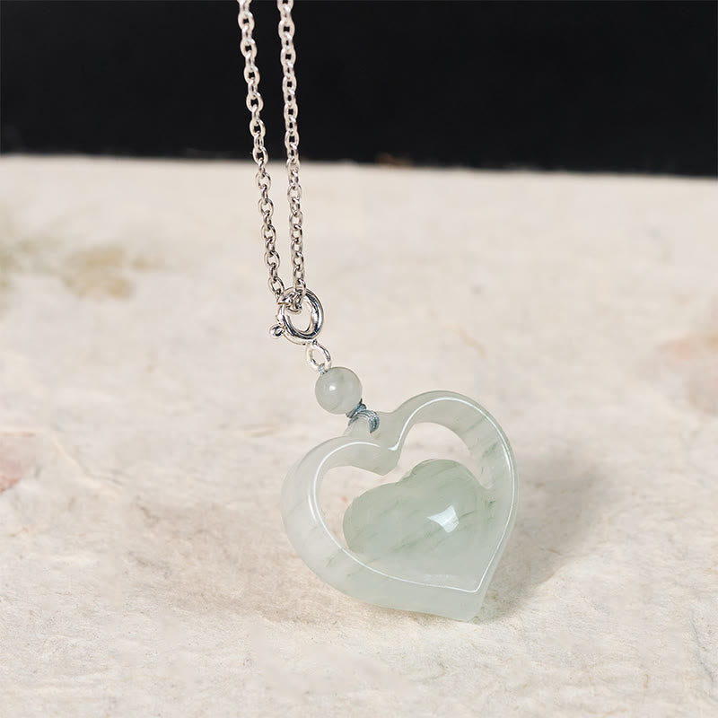 Buddha Stones 中空のラブハート型翡翠の豊穣ネックレスペンダント - image 8