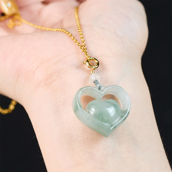 Buddha Stones 中空のラブハート型翡翠の豊穣ネックレスペンダント - image 5