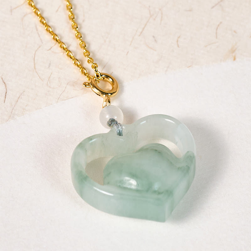 Buddha Stones 中空のラブハート型翡翠の豊穣ネックレスペンダント - image 2