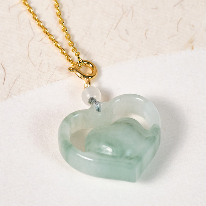Buddha Stones 中空のラブハート型翡翠の豊穣ネックレスペンダント - image 2