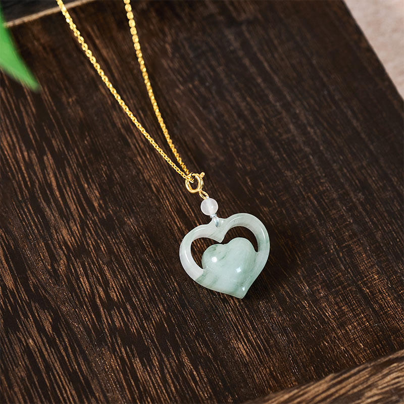 Buddha Stones 中空のラブハート型翡翠の豊穣ネックレスペンダント - image 4