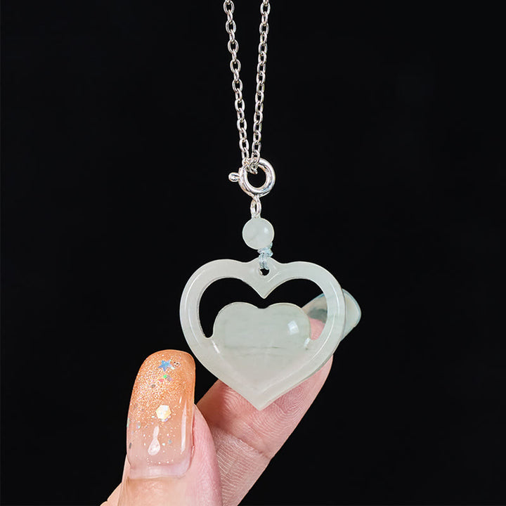 Buddha Stones 中空のラブハート型翡翠の豊穣ネックレスペンダント - image 3