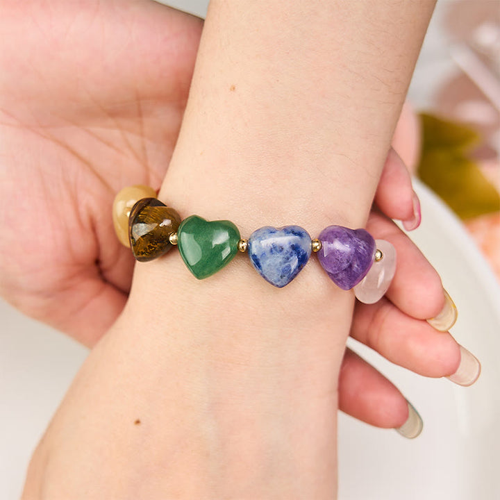 Buddha Stones ラブハート レッドアゲート アメジスト グリーンアベンチュリン カラフルクリスタル 自信 編み込みブレスレット - image 5