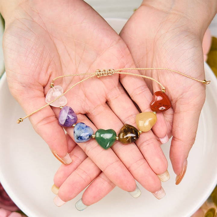 Buddha Stones ラブハート レッドアゲート アメジスト グリーンアベンチュリン カラフルクリスタル 自信 編み込みブレスレット - image 6
