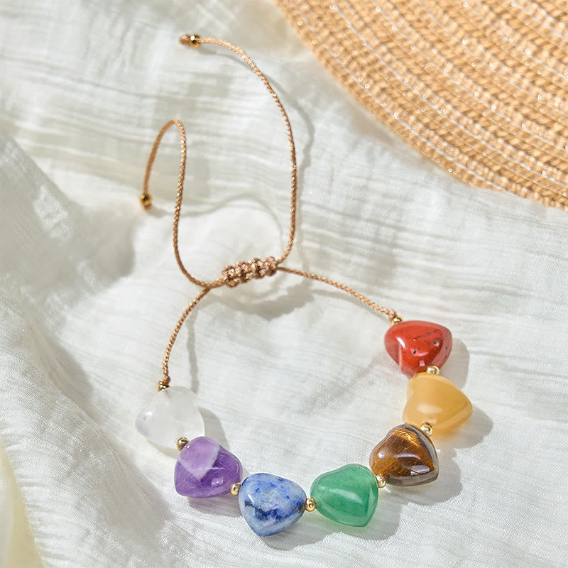 Buddha Stones ラブハート レッドアゲート アメジスト グリーンアベンチュリン カラフルクリスタル 自信 編み込みブレスレット - カラフルなクリスタル（手首周り15～17cm） - image 0