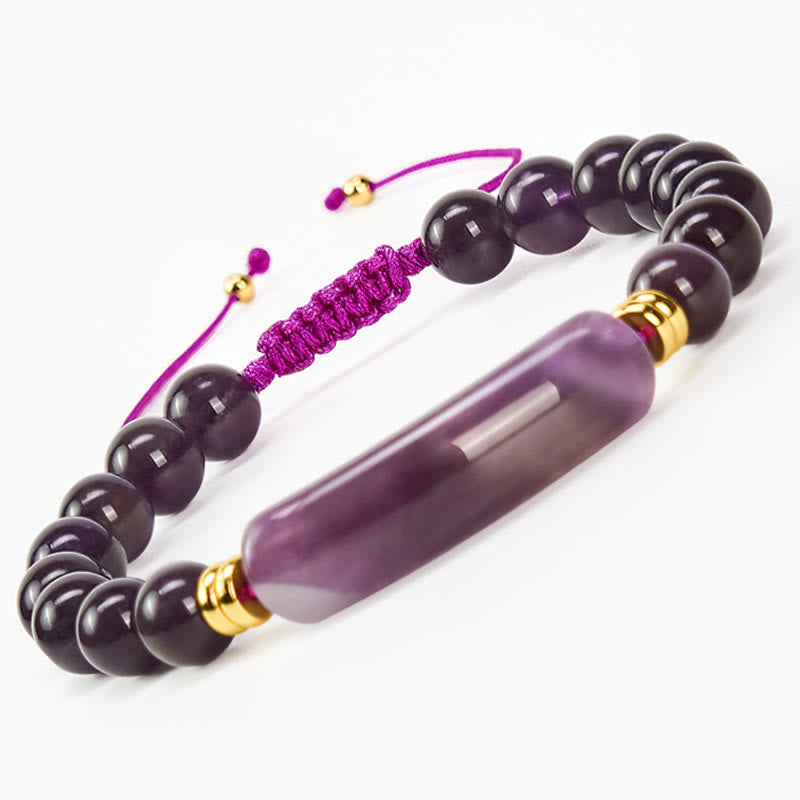 Buddha Stones アメジストグリーンアベンチュリンタイガーアイストロベリークォーツポジティブトランスフォーメーションブレスレット - アメジスト（手首周り14～18cm） - image 9
