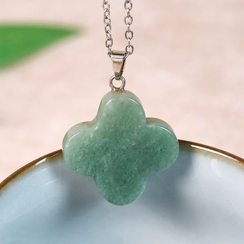 Buddha Stones 様々なクリスタルグリーンアベンチュリン、ブラックオブシディアン、タイガーアイ、梅の花の幸運ネックレスペンダント - グリーンアベンチュリン（天然石 - 若干の不規則性あり） - image 0
