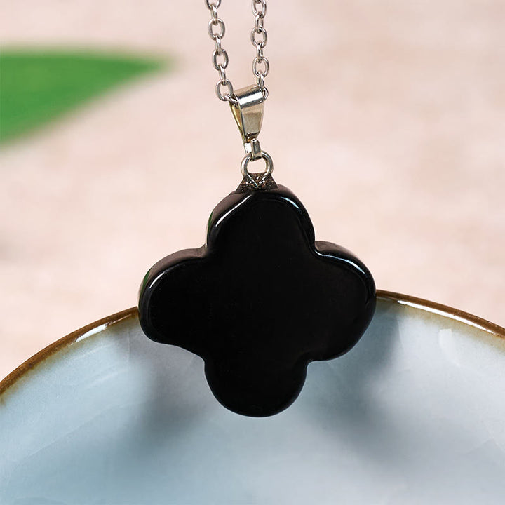Buddha Stones 様々なクリスタルグリーンアベンチュリン、ブラックオブシディアン、タイガーアイ、梅の花の幸運ネックレスペンダント - 黒曜石（天然石 - 若干の不規則性あり） - image 7