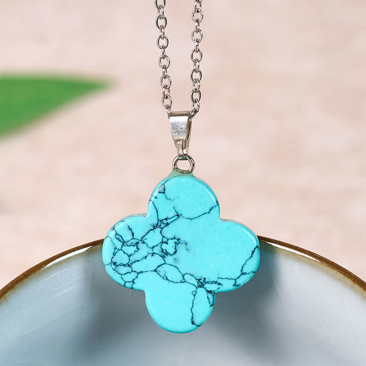 Buddha Stones 様々なクリスタルグリーンアベンチュリン、ブラックオブシディアン、タイガーアイ、梅の花の幸運ネックレスペンダント - ターコイズ（合成）（天然石 - 若干の不規則性あり） - image 19