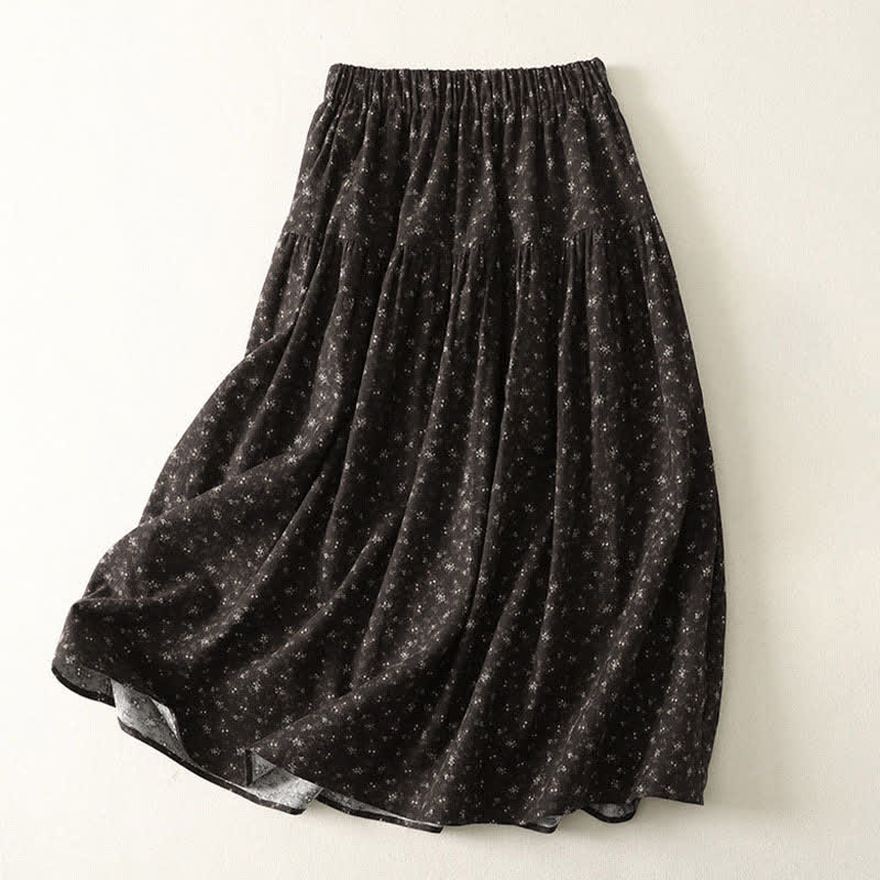 Buddha Stones 春らしいヴィンテージ風ブラウンの小花柄レディーススカート - 黒 - US6、 UK/AU10、 EU38 (XL) - image 7