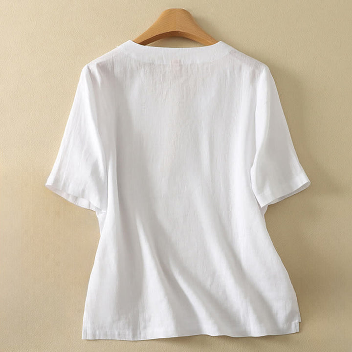 Buddha Stones 夏物ミニマリストVネック無地レディース半袖Tシャツ - image 11