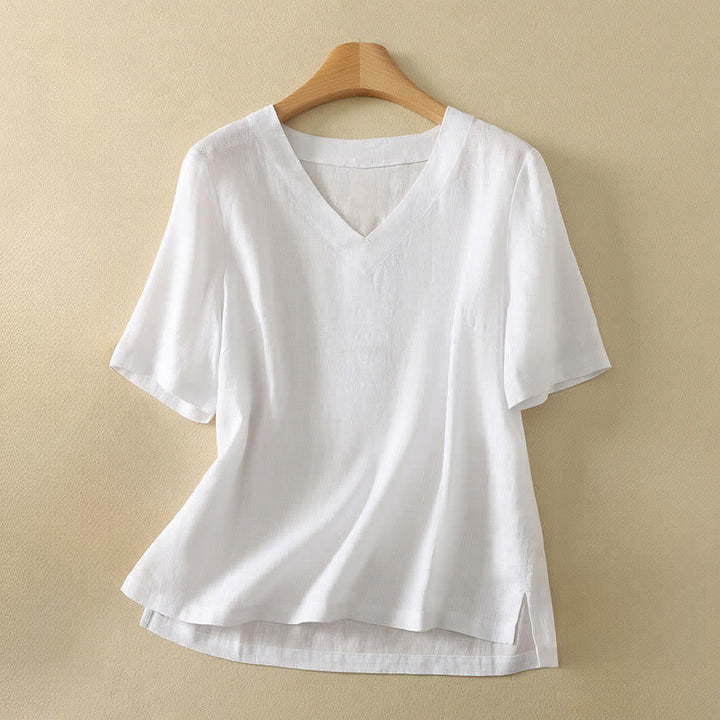 Buddha Stones 夏物ミニマリストVネック無地レディース半袖Tシャツ - 白 - US8-10，UK/AU12-14，EU40-42 (2XL) - image 10