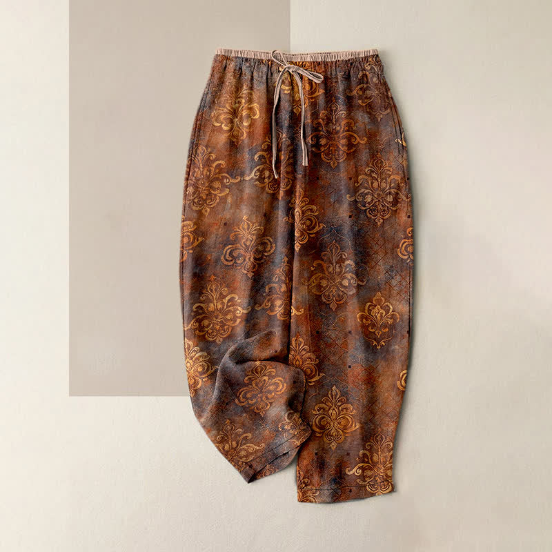 Buddha Stones ヴィンテージダマスク柄 レディース ゴムウエスト パンツ ポケット付き - シエナ - US16、 UK/AU20、 EU48 (3XL) - image 5