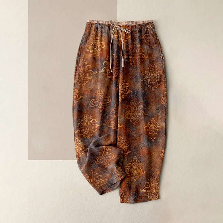 Buddha Stones ヴィンテージダマスク柄 レディース ゴムウエスト パンツ ポケット付き - シエナ - US16、 UK/AU20、 EU48 (3XL) - image 5