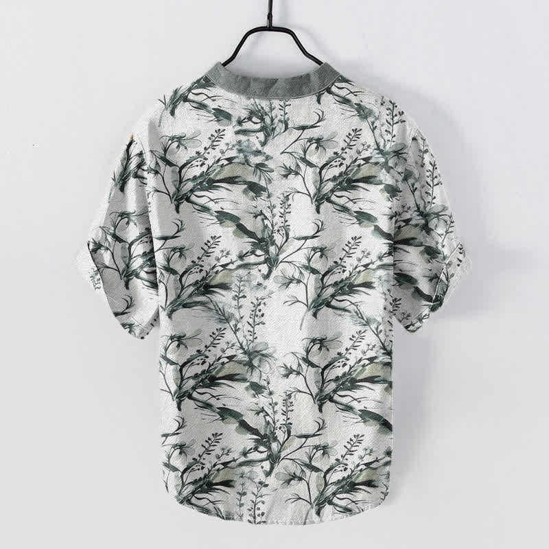 Buddha Stones ピュアコットン ラベンダー柄 メンズ 半袖 ハーフボタンシャツ - ラベンダー - US/UK/AU50、EU60（5XL） - image 1