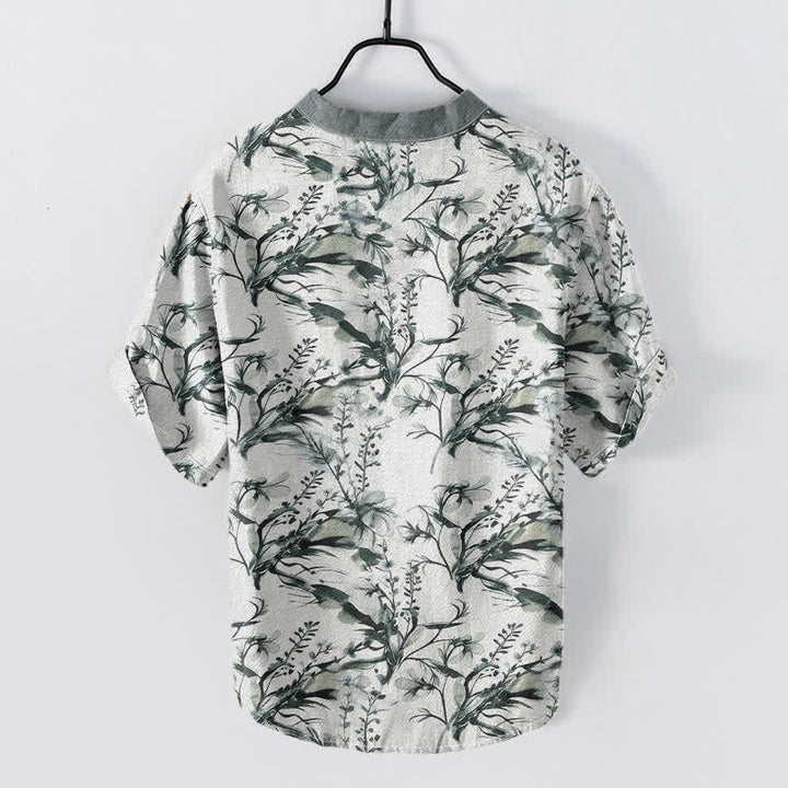 Buddha Stones ピュアコットン ラベンダー柄 メンズ 半袖 ハーフボタンシャツ - ラベンダー - US/UK/AU50、EU60（5XL） - image 1