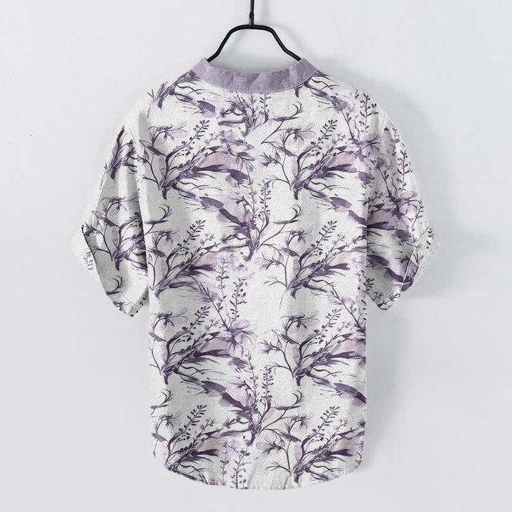 Buddha Stones ピュアコットン ラベンダー柄 メンズ 半袖 ハーフボタンシャツ - 水色 - US/UK/AU50、EU60（5XL） - image 4