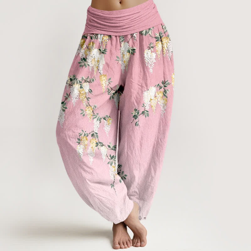 Buddha Stones 純綿 白 黄 花柄 レディース ゴムウエスト ハーレムパンツ - ライトピンク - US16、 UK/AU20、 EU48 (3XL) - image 5