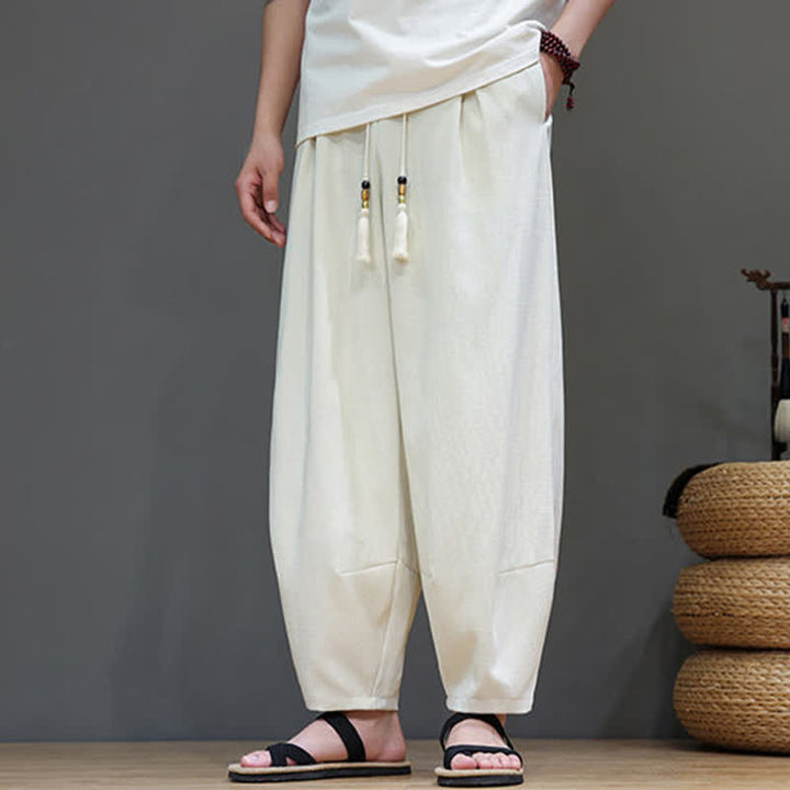 Buddha Stones 夏用ドローストリング付き無地メンズ伸縮性ウエストハーレムパンツ（ポケット付き） - image 14