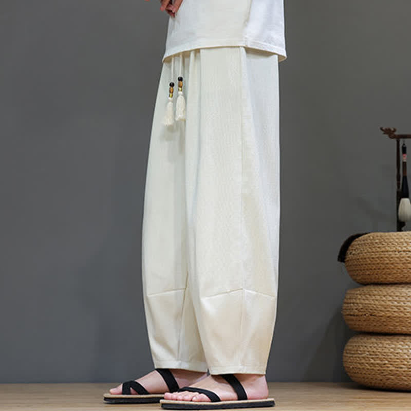 Buddha Stones 夏用ドローストリング付き無地メンズ伸縮性ウエストハーレムパンツ（ポケット付き） - image 18