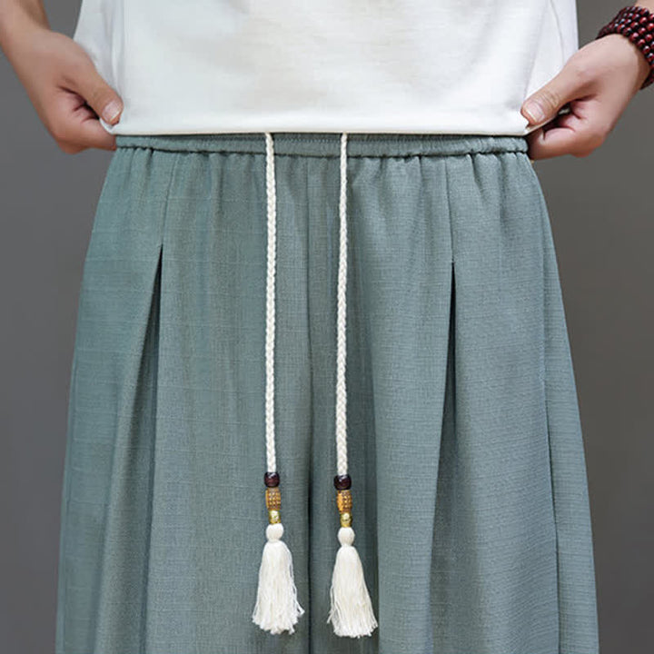 Buddha Stones 夏用ドローストリング付き無地メンズ伸縮性ウエストハーレムパンツ（ポケット付き） - image 7