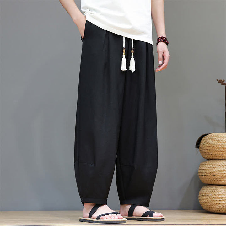 Buddha Stones 夏用ドローストリング付き無地メンズ伸縮性ウエストハーレムパンツ（ポケット付き） - 黒 - US/UK/AU46、 EU56 (5XL) - image 23